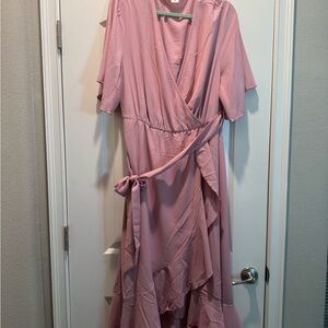 Elegant Pink Wrap Dress
